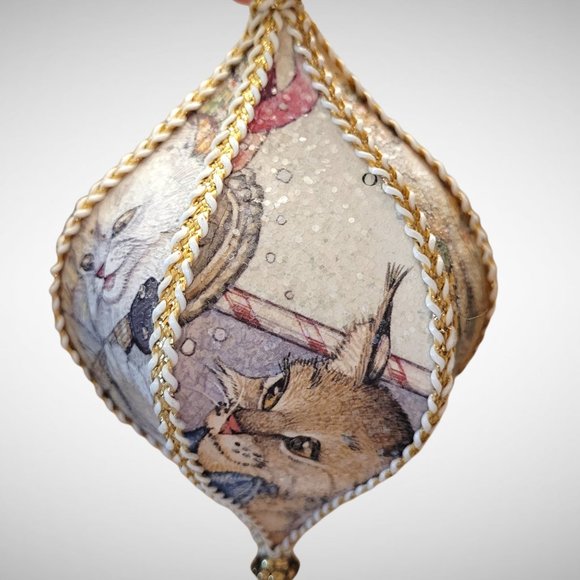 OOAK Upcycled Paper Ornament Fancy Christmas Cats Glitter Chandelier Crystal - Picture 5 of 12